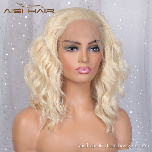 Aisi Hair 16 Inch Medium Long Body Wave Blonde Wig Long Wavy Swiss Lace Wig Synthetic Lace Frontal Hair Wigs For Black Women